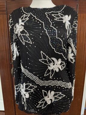 Vintage Black Silk Beaded Evening Top